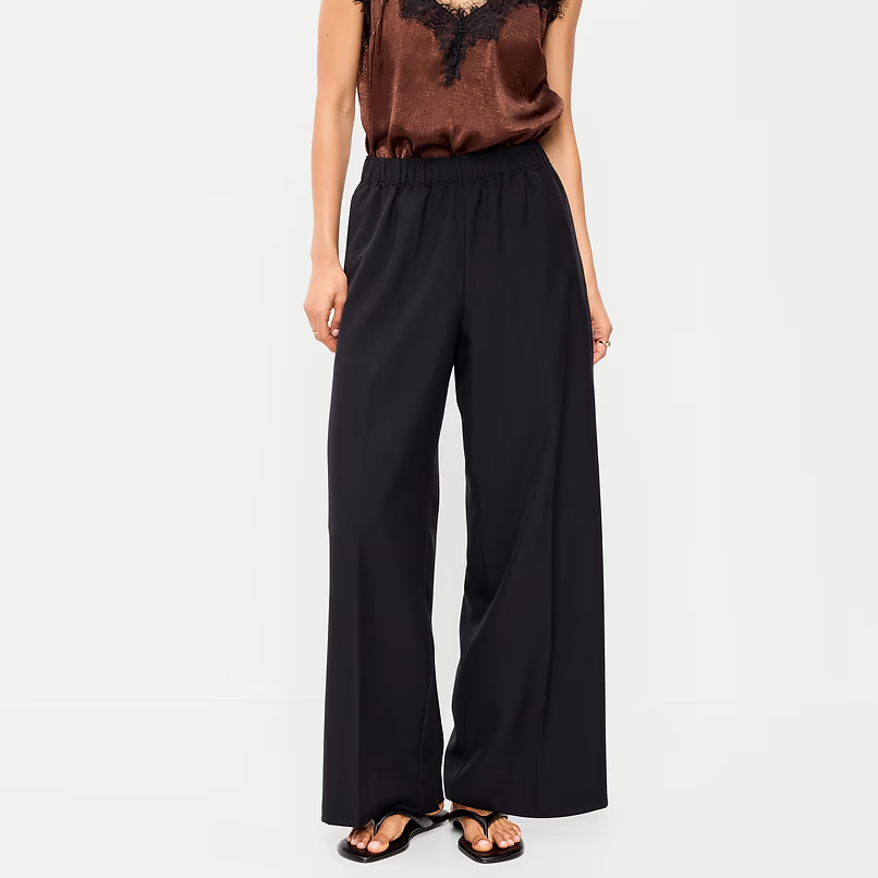High Waist Elastic Waistband Wide Leg Trousers