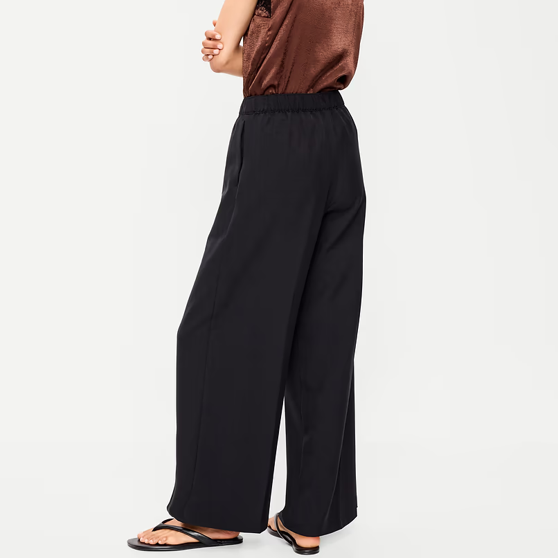 High Waist Elastic Waistband Wide Leg Trousers