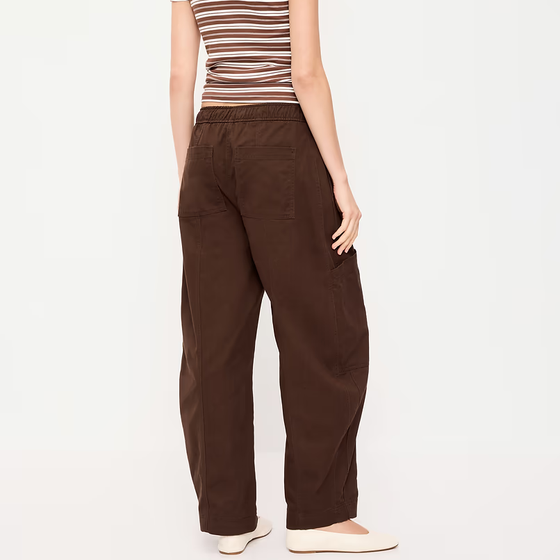 Mid-Rise Drawstring Barrel Leg Utility Pants
