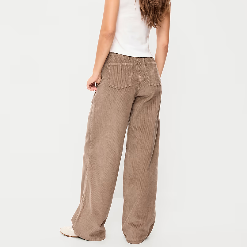 High Waist Elastic Pull-On Baggy Wide Leg Corduroy Pants