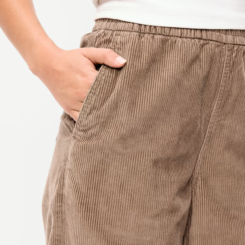 High Waist Elastic Pull-On Baggy Wide Leg Corduroy Pants
